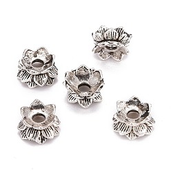 Antique Silver Buddhist Jewelry Findings Tibetan Style Lotus Double Sided Bead Caps, Antique Silver, 9x5mm, Hole: 2mm