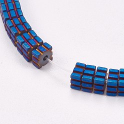 Blue Plated Electroplated Non-magnetic Synthetic Hematite Beads Strands, Frosted, Square, Blue Plated, 4x4x2mm, Hole: 0.5mm, about 200pcs/strand, 15.7 inch(40cm)