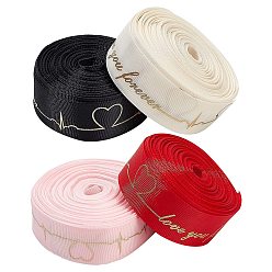 (52) Непрозрачная лаванда 40 ярдов 4 цветов полиэфирной ленты, аксессуары для одежды, Золотая штамповка сердца и слова люблю тебя навсегда, разноцветные, 1 дюйм (25~27 мм), около 10ярдов/цвет