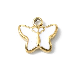 Настоящее золото 14K 304 подвески из нержавеющей стали с белой эмалью, очарование бабочки, реальный 14 k позолоченный, 7x4.5x2 мм, отверстие : 1 мм