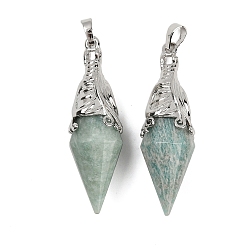 Амазонит Подвески из натурального амазонита с огранкой в форме биконуса, с латунной фурнитурой , платина, 50~54x16~17 мм, отверстие : 7x5 мм
