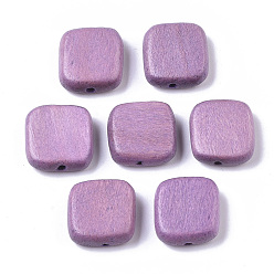 Сливовый Расписные бусы из натурального дерева, квадратный, слива, 16x15x5.5 мм, отверстие : 1.5 мм