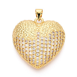 Настоящее золото 18K Латунные микропаве прозрачные подвески с фианитом, без кадмия и без свинца, сердце, реальный 18 k позолоченный, 26x25.5x8 мм, отверстие : 5x3.5 мм