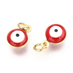 Red Brass Enamel Charms, Real 18K Gold Plated, Long-Lasting Plated, with Jump Ring, Evil Eye, Red, 9.5x6.5x4.5mm, Hole: 2.5mm