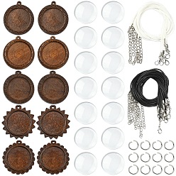 Saddle Brown DIY Necklaces Makings Kits, including Schima Wood Carved Pendant Cabochon Settings, 304 Stainless Steel Jump Rings, Waxed Cotton Cord Necklace Making, Glass Cabochons, Saddle Brown, 440mm