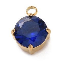 Синий 304 микро нержавеющей стали прокладывать Цирконом подвески, плоские круглые прелести, синие, 10.5x8x4.5 мм, отверстие : 1.8 мм