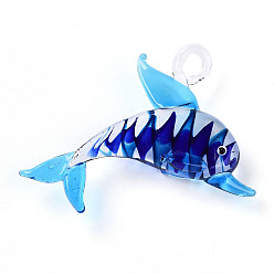 Светло-Голубой Большие подвески, лэмпворк, ручная работа , прелести дельфинов, Небесно-голубой, 54~56x65~68x15~16.5 мм, отверстие : 5~6x6~7 мм