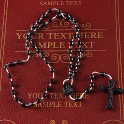 Negro Collar de cuentas de rosario de plástico luminoso, collar con colgante de cruz que brilla en la oscuridad para mujer, negro, 21.65 pulgada (55 cm)
