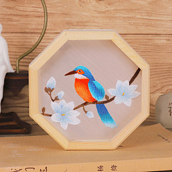 Цветок Наборы для вышивки птиц своими руками, включая набивную хлопчатобумажную ткань, нитки для вышивания, иглы и пяльцы, восьмиугольный деревянный каркас, цветок, 120x120 мм