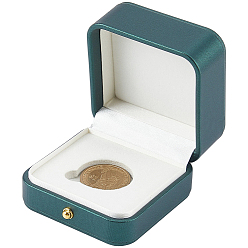 Verde Caja de almacenamiento de monedas conmemorativas de cuero PU, plaza, verde, 70x70x44 mm