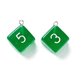 Green Transparent Acrylic Pendants, with Iron Finding, Dice, Green, 28x21x16mm, Hole: 2mm