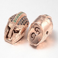 Розовое Золото Латунные микро проложить кубического циркония бусы, гладиаторский шлем, розовое золото , 18x11x13 мм, отверстие : 1 мм