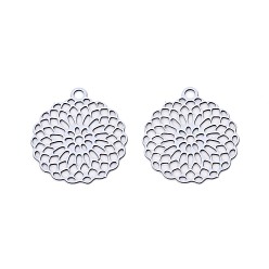 Светлый Стально-синий Полые подвески из нержавеющей стали, окрашенные аэрозольной краской., круглые подвески с цветочным рисунком, светло-стальной синий, 430 мм, отверстие : 14.5x13x0.3 мм