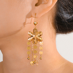 Золотой Винтажные латунные серьги-кольца с кисточками и цветком, золотые, 89x24 мм