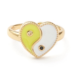 Jaune Micro cuivres ouvrent zircons bagues, avec l'émail, plaqué longue durée, réel 18 k plaqué or, cœur, jaune, taille us 7 3/4 (17.9 mm), 2.5mm, diamètre intérieur: 18 mm
