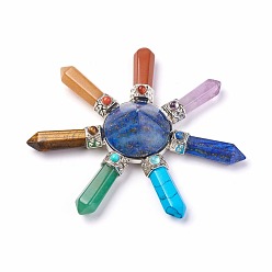 Lapis Lazuli Chakra Jewelry, Natural & Synthetic Mixed Stone Pyramid Home Display Decorations, with Brass Findings and Natural Lapis Lazuli, 96~99x18~19mm