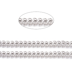 Платина Латунные цепочки ручной работы, цепные цепи, с катушкой, долговечный, пайки, лист, платина, 7x6.5x0.5 мм, около 32.8 футов (10 м) / рулон
