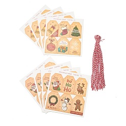 Coloré Rubans de papier à thème de noël, avec des cordes de chanvre, pour les décorations d'arbres de Noël, hexagone, colorées, hexagone avec motif : mm, 68x45x0.4pcs / feuille