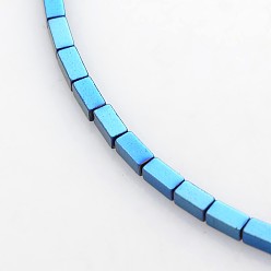 Blue Plated Electroplate Non-magnetic Synthetic Hematite Cuboid Beads Strands, Blue Plated, 4x2x2mm, Hole: 1mm, about 98pcs/strand, 15.7 inch
