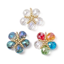 (52) Непрозрачная лаванда Прозрачные стеклянные подвески, цветок, с 304 петлей из нержавеющей стали, разноцветные, 21x22x8 мм, отверстие : 3 мм