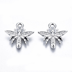 Platinum Alloy Pendants, Cadmium Free & Lead Free, Bee, Platinum, 16.5x16.5x2.5mm, Hole: 1.8mm