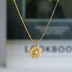 Настоящее золото 18K Богемный стиль 304 подвески в виде цветов из нержавеющей стали с тиснением для женщин, реальный 18 k позолоченный, 15.75 дюйм (40 см)