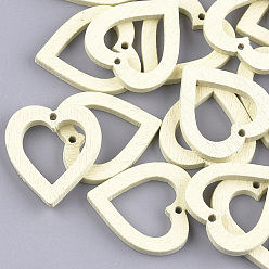 Светло-желтый Расписные подвески из тополя, сердце, светло-желтый, 25x22.5x3 мм, отверстие : 1.4 мм