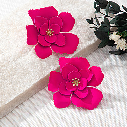 Светло-Вишневый Серьги-гвоздики из сплава с цветочной краской для выпечки, золотые, светло-вишневый, 60x60 мм