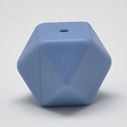 Cornflower Blue Food Grade Eco-Friendly Silicone Beads, Chewing Beads For Teethers, DIY Nursing Necklaces Making, Faceted Cube, Cornflower Blue, 14x14x14mm, Hole: 2mm