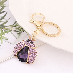 Light Amethyst Alloy Rhinestone Keychain, Ladybug, Light Amethyst, 10cm