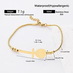Golden 304 Stainless Steel Religion Cross Virgin Link Bracelets for Women, Golden, 7.48 inch(19cm)