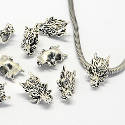 Античное Серебро Сплавочные европейские бусины, бусины с большим отверстием, голова дракона, античное серебро, 18.5x12x8 мм, отверстие : 4.5 мм