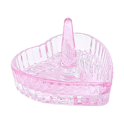 Pink Soporte para anillos de cristal con forma de corazón, bandejas de anillos de cono de punta central, rosa, 8x7.9x5.5 cm