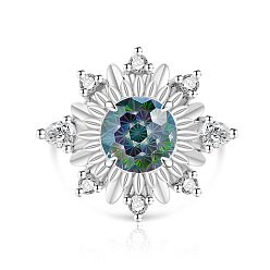 AceroAzul Micro latón allanar anillos zirconia cúbico, flor, Platino, acero azul, tamaño de EE. UU. 12 3/4 (22 mm)