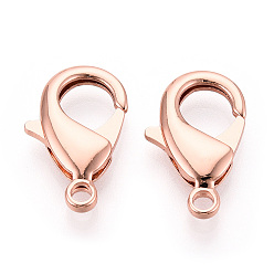 Розовый Позолоченный Карабин-лобстеры, латунные, долговечный, без никеля , Настоящее розовое золото покрыто, 22.5x14x4 мм, отверстие : 2.4 мм