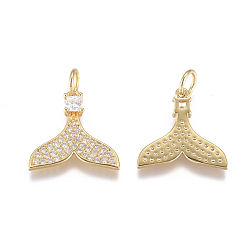 Золотой Латунь прелести, с микропаве из кубического циркония и прыжковыми кольцами, русалка русалки, прозрачные, золотые, 14x15x2.5 мм, отверстие: 3.5 мм