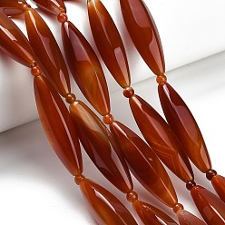 Red Agate Натуральный красный агат бисер нитей, рис, граненые, окрашенная и подогревом, 38~41x10~11.5x10~11 мм, отверстие : 1.2~1.4 мм, около 9 шт / нитка, 15.28''~15.55" (38.8~39.5 см)