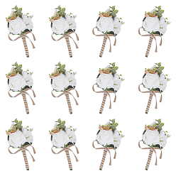 Белый 12 шт. шелковая брошь-бутоньерка в виде розы, для свадьбы, партийные украшения, белые, 140x80 мм