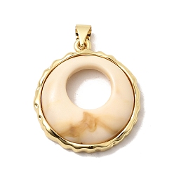 Настоящее золото 18K Подвески латуни cmолы, круглые подвески, долговечный, без кадмия и без свинца, реальный 18 k позолоченный, 25.5x23x4.5 мм, отверстие : 5x4 мм