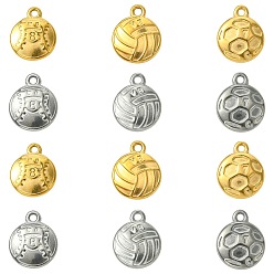 Золотой & Цвет Нержавеющей Стали 12 шт 6 стили 304 подвески из нержавеющей стали, волейбол, футбол и бейсбол, золотые и нержавеющая сталь цвет, 17.5x14x4.5 мм, отверстие : 1.8 мм, 2 шт / стиль