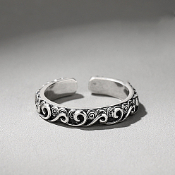 Античное Серебро Благоприятный узор в виде облаков 925 регулируемые манжеты из стерлингового серебра, открытые кольца, античное серебро, внутренний диаметр: регулируемый