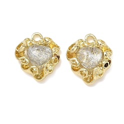 Clear Alloy Resin Pendants, Heart Charm, Rack Plating, Cadmium Free & Nickel Free & Lead Free, Golden, Clear, 20x17x6mm, Hole: 2mm