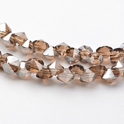 Bräune Galvanisierte Glasperlen Stränge, Mit Perlglanz plattiert, facettiert, Raute , Bräune, 4x4 mm, Bohrung: 1 mm, ca. 143 Stk. / Strang, 11.8 Zoll