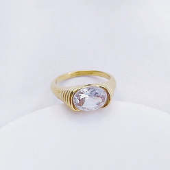 Лиловый 304 кольца из циркониевого кубического кольца из нержавеющей стали, особый интерес, , для женщин, сирень, размер США 6 (16.5 мм)