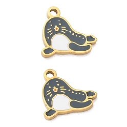 Other Animal 304 Stainless Steel Enamel Pendants, Ion Plating(IP), Golden, Seal Charms, 11x11.5x1.5mm, Hole: 1.5mm