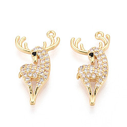 Настоящее золото 18K Латунные микропаве прозрачные подвески с фианитом, олень, без никеля , реальный 18 k позолоченный, 19x9~10x3 мм, отверстие : 0.8 мм