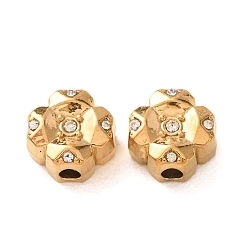 Настоящее золото 18K 304 из нержавеющей стали горный хрусталь бисер, цветок, ионное покрытие (ip), реальный 18 k позолоченный, 10.5x10.5x5.5 мм, отверстие : 2.5 мм