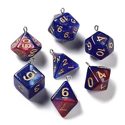 Dark Blue 7Pcs 7 Styles Opaque Resin Polyhedral Dice Pendants Set, Multi-Sided Dice Charms with Platinum Plated Iron Loops, Mixed Shapes, Dark Blue, 20~28x19~24x17~24mm, Hole: 2mm, 1pc/style