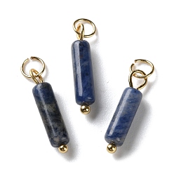 Содалитовое Природные подвески содалитом, подвески-колонны с 304 кольцами из нержавеющей стали, золотые, 18.5~19x4~4.5 мм, отверстие : 3.5 мм