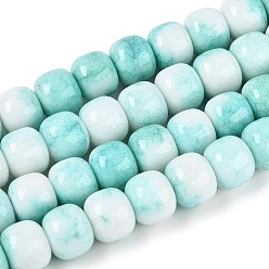 Бирюза Нити из окрашенных стеклянных бусин с эффектом омбре, имитация нефрита, баррель, бирюзовые, 10~10.5x8~8.5 мм, отверстие : 1~1.4 мм, около 87~93 шт / нитка, 29.33~31.30 дюйм (74.5~79.5 см)